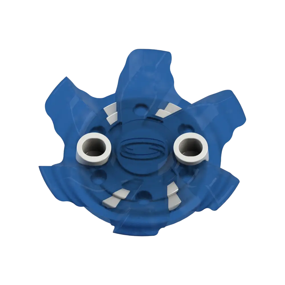 Front side angle of blue Pivix Golf Spikes