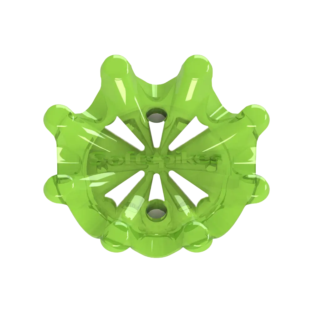 Front side angle of slime green Pulsar Golf Spikes