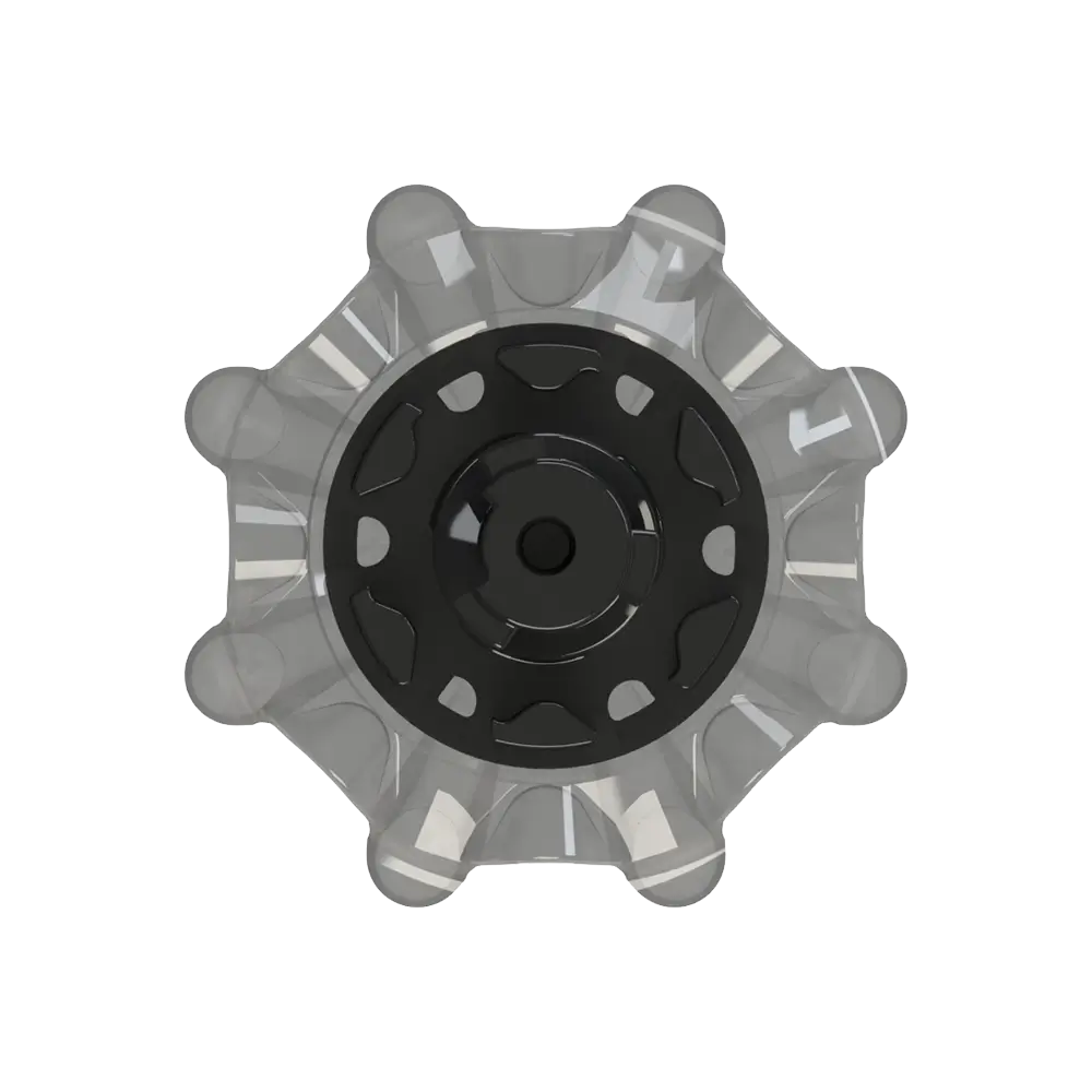 Back angle of the dark gray and black Pulsar Golf Spikes