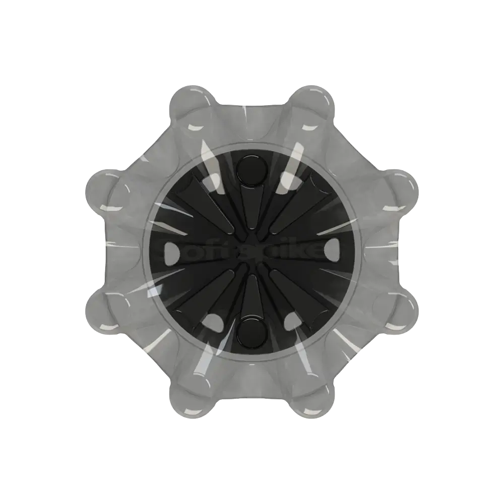 Front angle of the dark gray and black Pulsar Golf Spikes