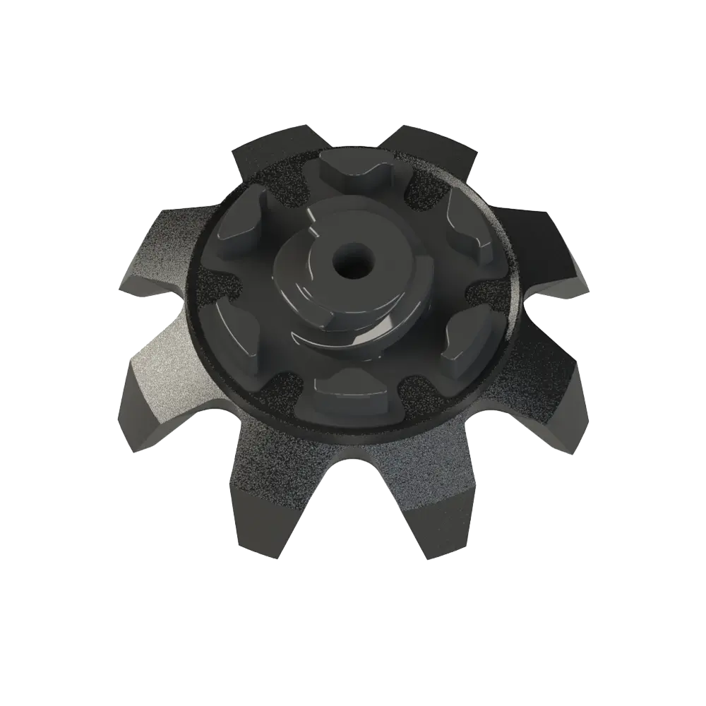 Top view of Black Widow golf traction spike on a white background