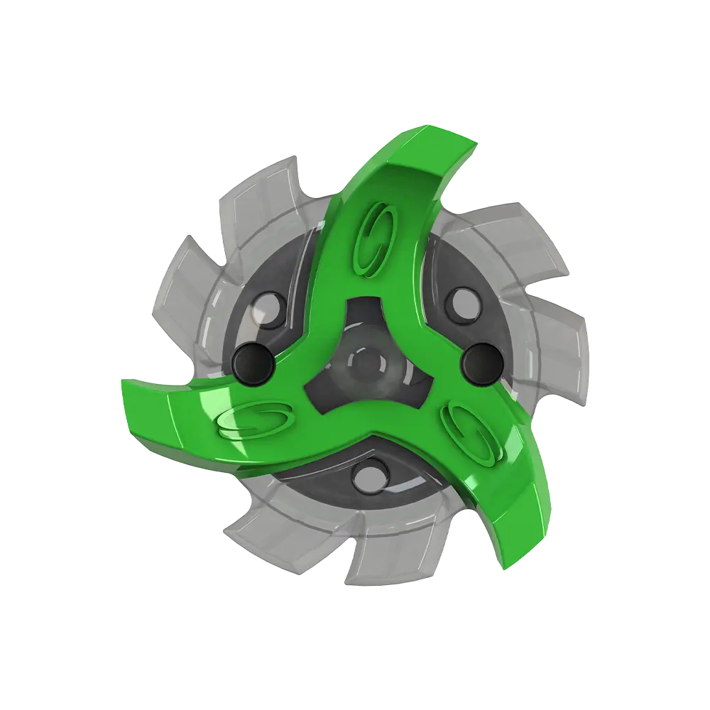 Bottom view of green and gray Tour Flex Pro golf spike traction device on a white background