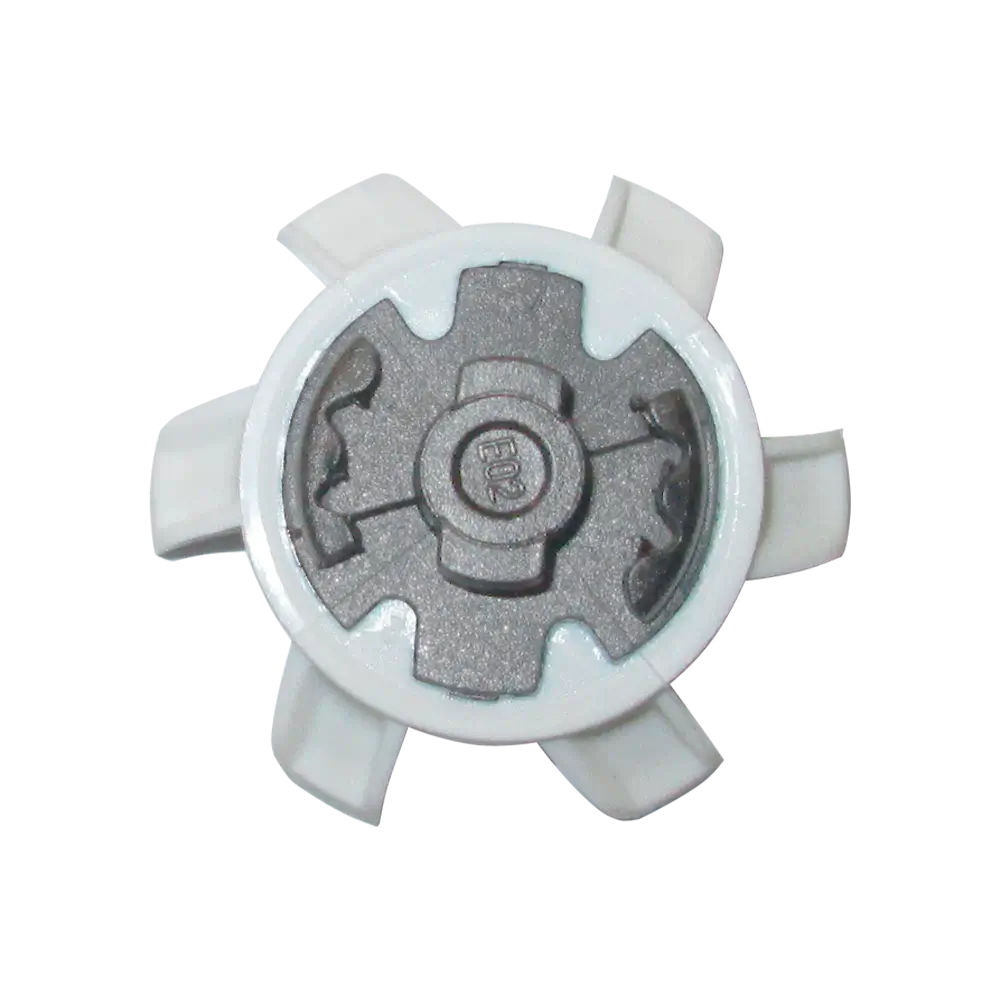 Bottom view of the Stealth Golf Spikes PINS White/Silver.