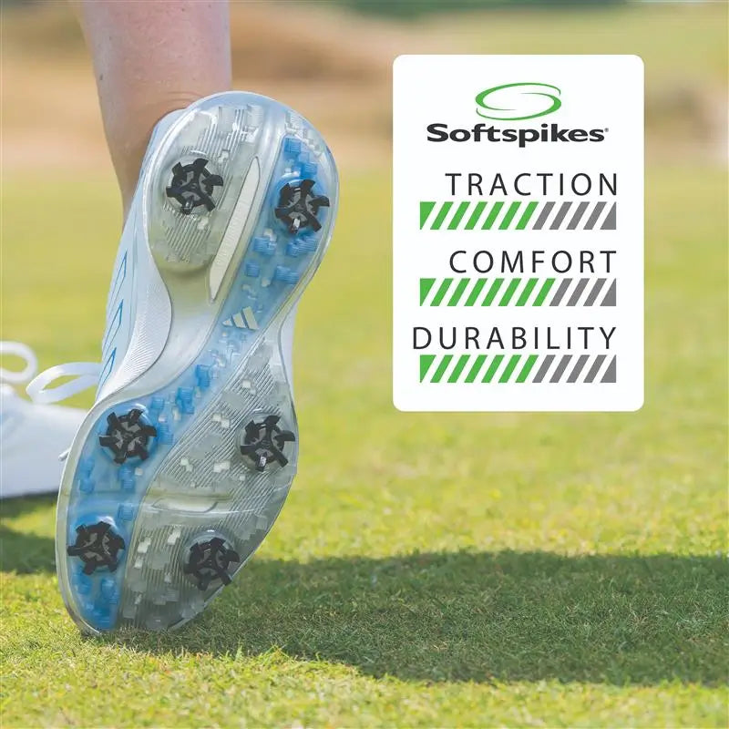 A golf shoe with Stealth spikes attached showing the traction, comfort and durability of the spike.