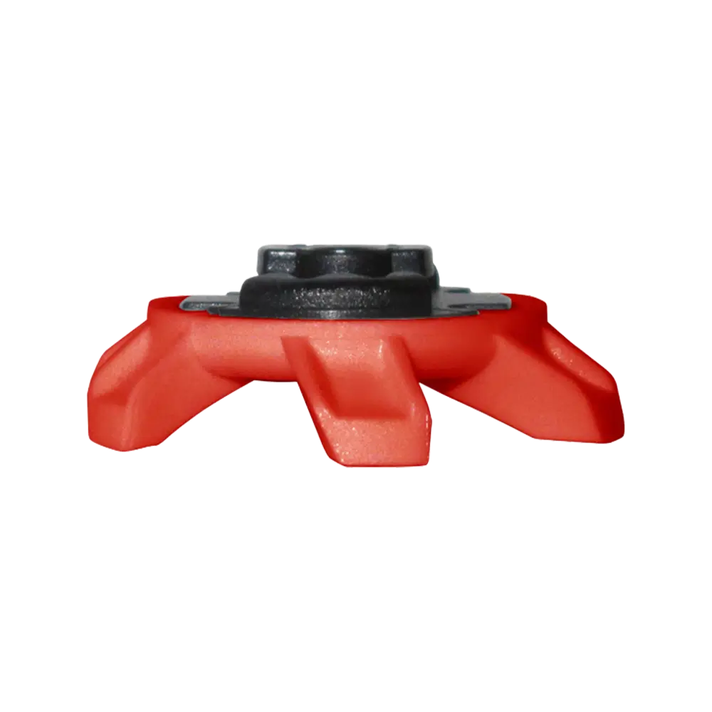 Side view of the Stealth Golf Spikes PINS Chilling Red/Black.