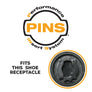 Graph showing the pins insert system fits inside shown shoe receptacle.