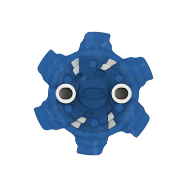 Front angle of blue Pivix Golf Spikes