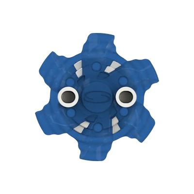 Front angle of blue Pivix Golf Spikes