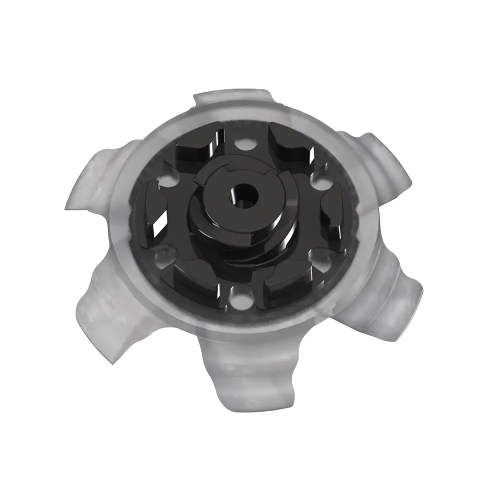 Back angle of the gray and black Pivix Golf Spikes