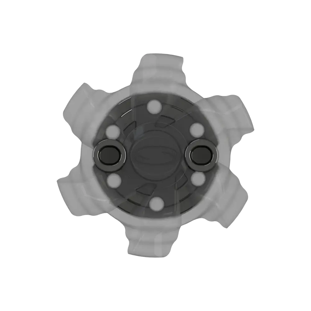 Front angle of the gray and black Pivix Golf Spikes