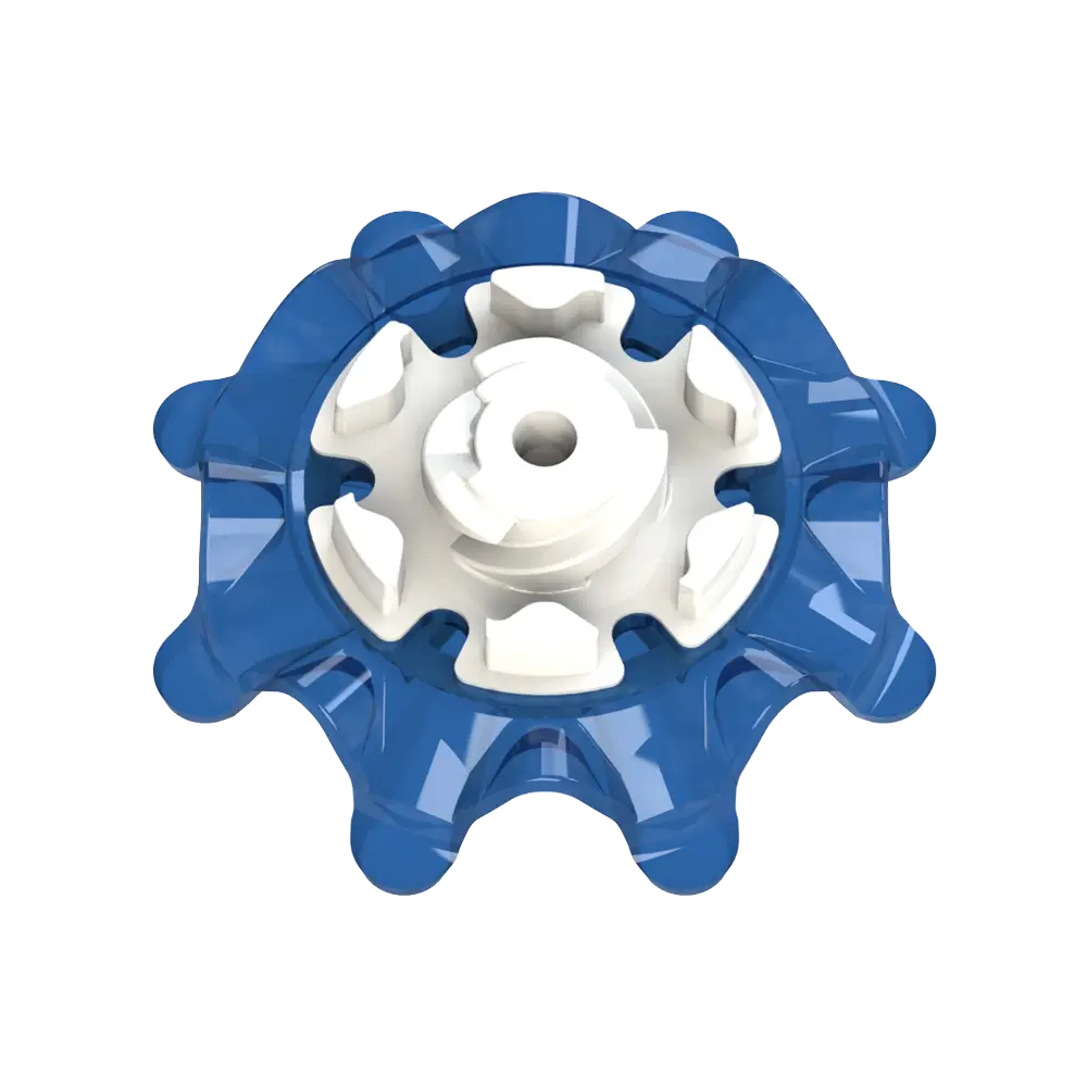 Back side angle of blue Pulsar Golf Spikes