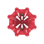 Bottom view of red Pulsar golf spike on a white background