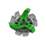 Bottom side view of green and gray Tour Flex Pro golf spike traction device on a white background