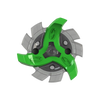 Bottom view of green and gray Tour Flex Pro golf spike traction device on a white background