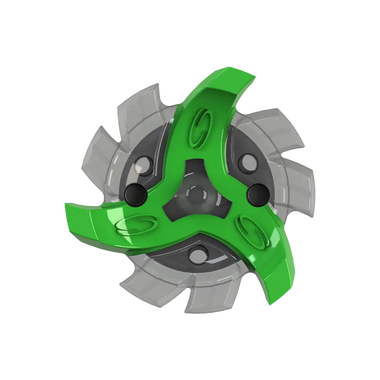 Bottom view of green and gray Tour Flex Pro golf spike traction device on a white background