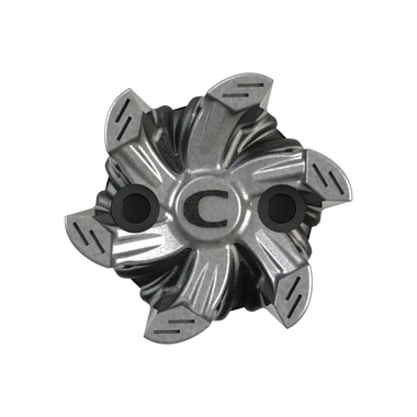 Front angle of silver and black Helix Golf Spike 