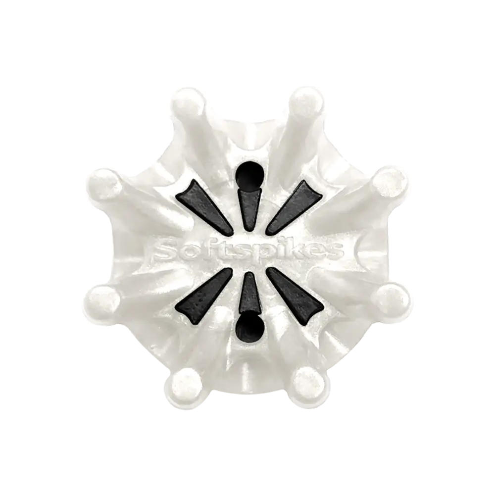 Front view of the white Pulsar Pins Golf Spike. 