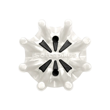 Front view of the white Pulsar Pins Golf Spike. 