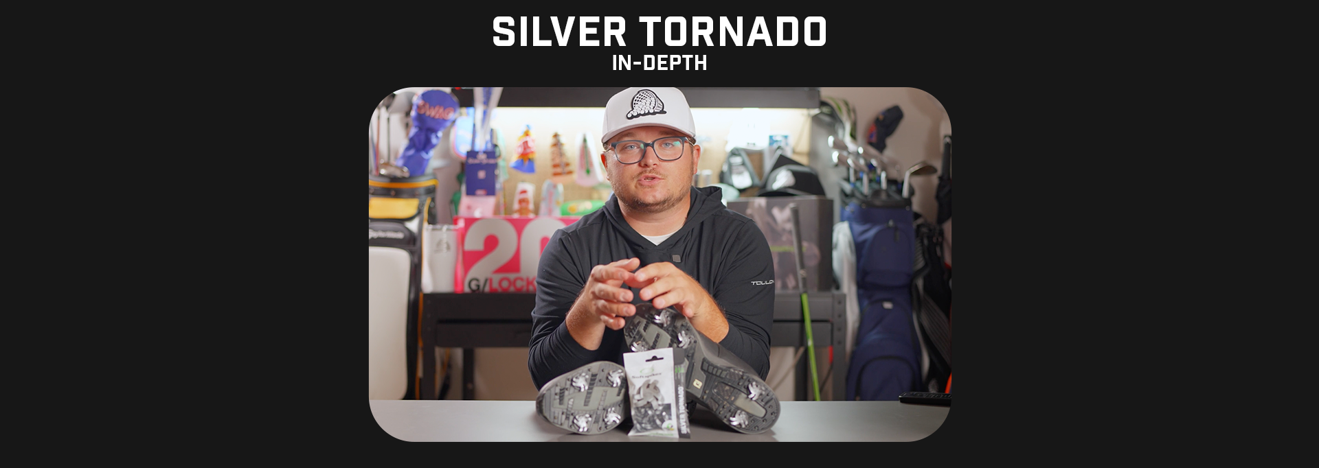 Jake Morrow explaining the Silver Tornado spikes in a garage setting. 