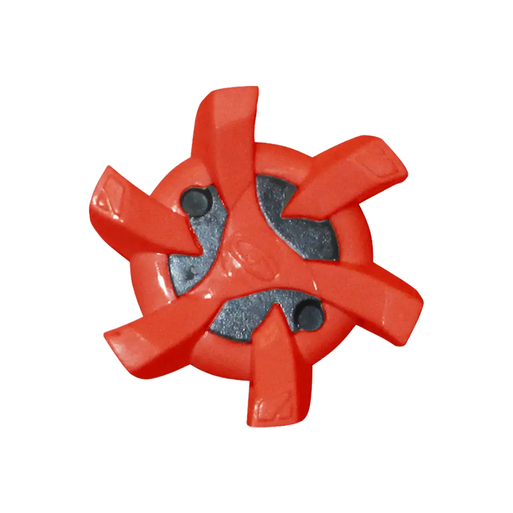 Top view of the Stealth Golf Spikes PINS Chilling Red/Black. 