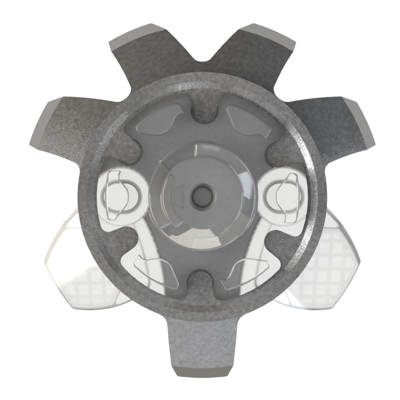 Back view of UnderArmor Fast Twist spikes that are white and clear. 