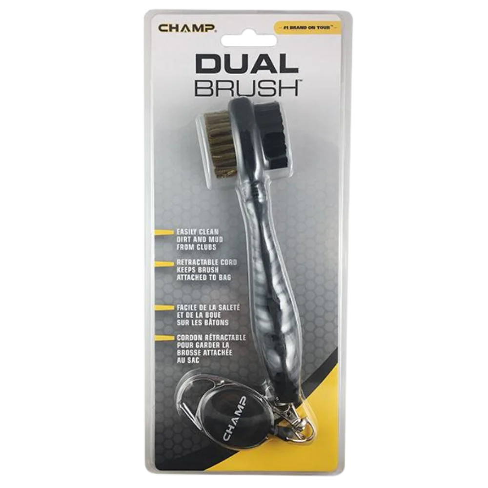 Champ Dual Brush in its packaging with a retractable clip.