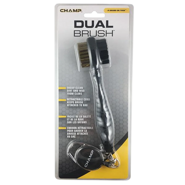 Champ Dual Brush in its packaging with a retractable clip.