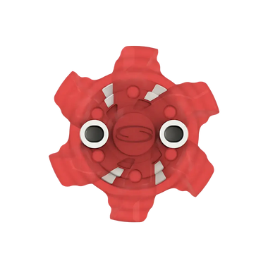 Front angle of red Pivix Golf Spikes