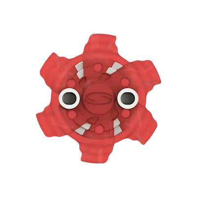 Front angle of red Pivix Golf Spikes