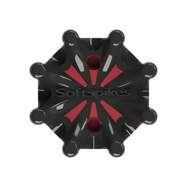 Front angle of black and red Pulsar Golf Spikes