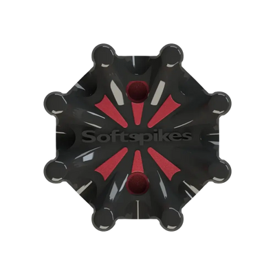 Front angle of black and red Pulsar Golf Spikes