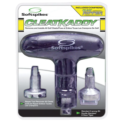 Softspikes CleatKaddy tool with two cleats on a white background